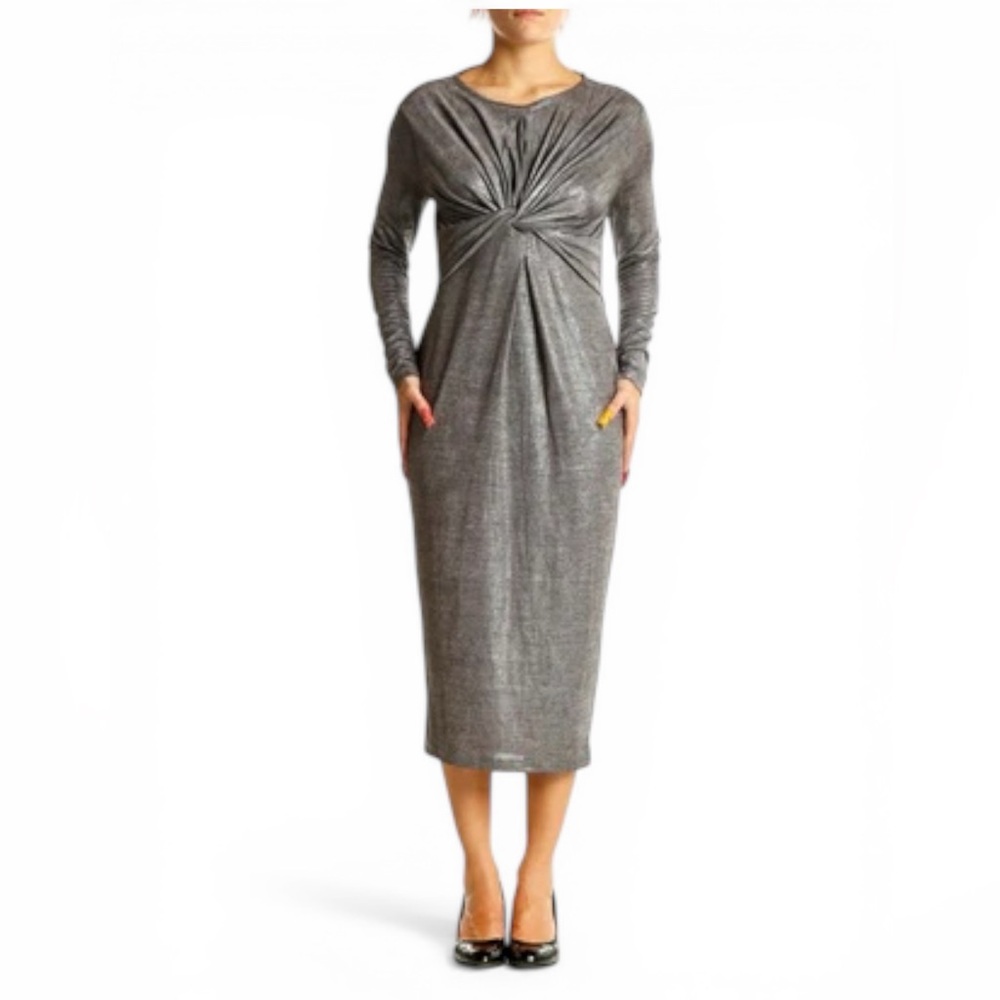 ASOS Twist-Front Long Sleeve Midi Dress - Gray